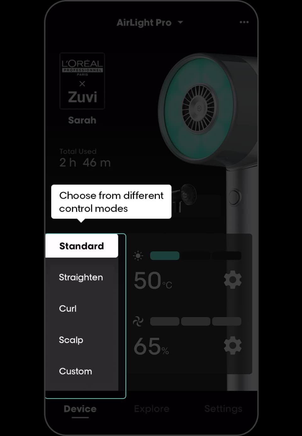 Acceda a los diferentes modos de control
