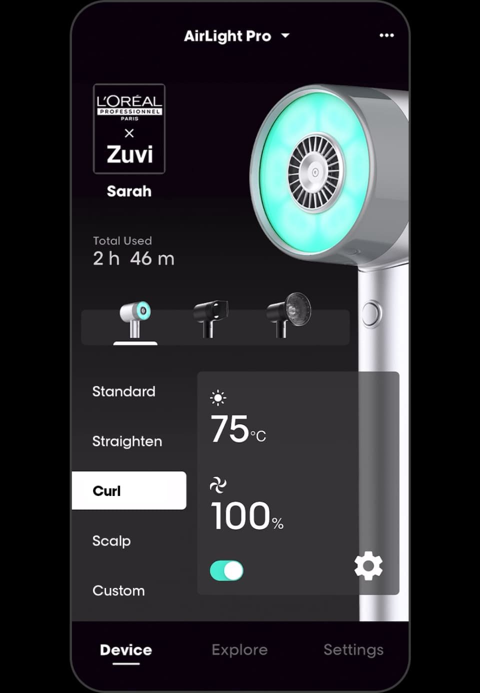 Elige un modo liso, rizado o en espiral