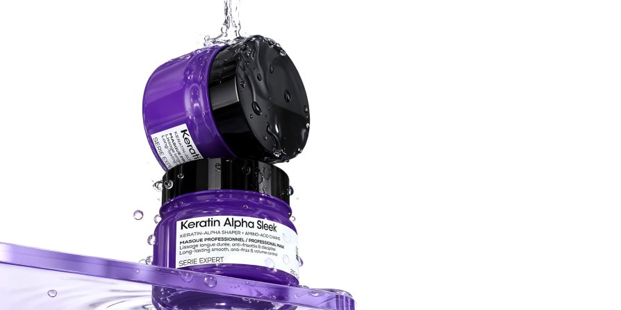Imagen del producto: mascarilla capilar de queratina de L’Oréal Professionnel que destaca su profunda hidratación para nutrir, proteger e hidratar el cabello peinado a diario.