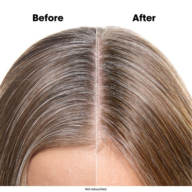 Antes y después de mantenimiento de color para las canas