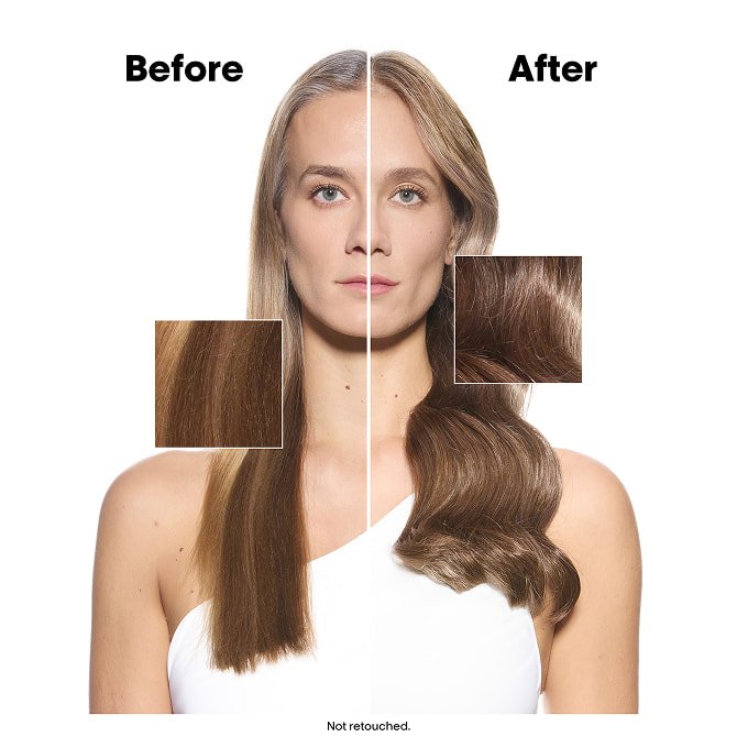 Antes y después de mantenimiento de color para las canas